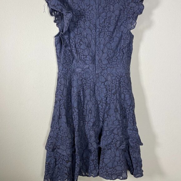 LOFT Floral lace Dress ruffle sleeves Dusty blue/gray size: 4 - Picture 5 of 5